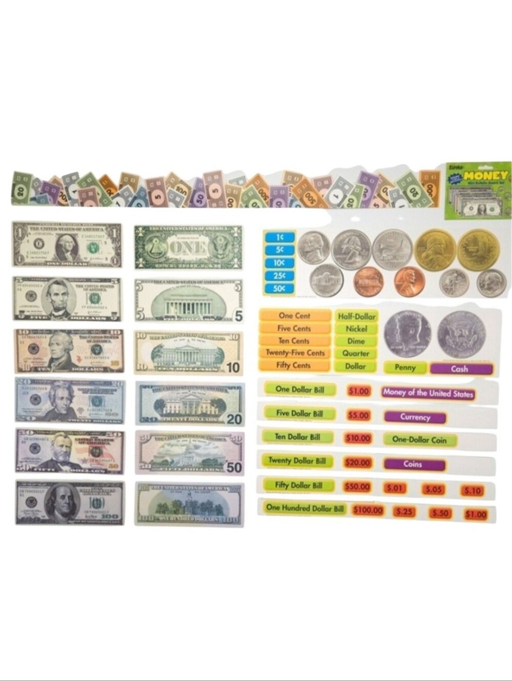 Eureka Money Teacher Bulletin Board Set & Monopoly Bills Classroom Border